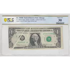 $1 1969-B. Green seal. Small Size $1 Federal Reserve Notes 1905-G