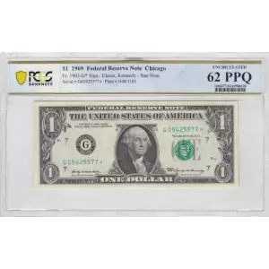 $1 1969 Green seal. Small Size $1 Federal Reserve Notes 1903-G*