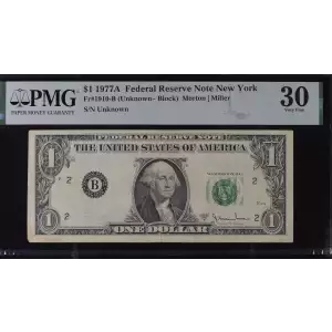 $1 1977-A. Green seal. Small Size $1 Federal Reserve Notes 1910-B