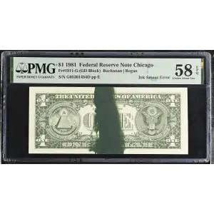 $1 1981 Green seal. Small Size $1 Federal Reserve Notes 1911-G