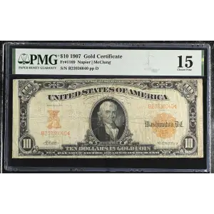 $10 1907 Gold Act of 1882 Gold Certificates 1169