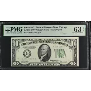 $10 1934-C.  Small Size $10 Federal Reserve Notes 2008-G*