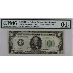 $100 1934-A.  Small Size $100 Federal Reserve Notes 2153-Gm