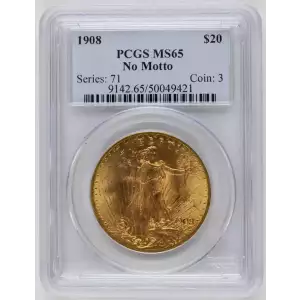 1908 $20 No Motto