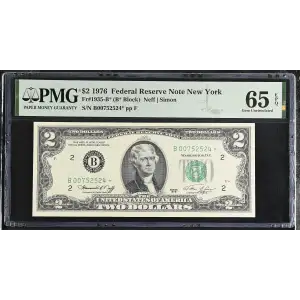 $2 1976 Green seal Small Size $2 Federal Reserve Notes 1935-B*