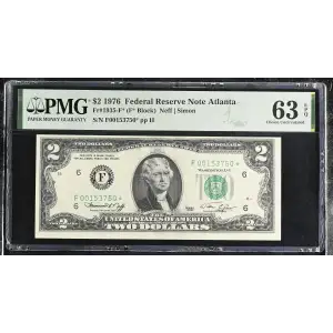 $2 1976 Green seal Small Size $2 Federal Reserve Notes 1935-F*