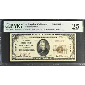 $20 1929 small brown seal. Small National Bank Notes 1802-1