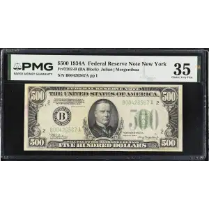 $500 1934-A.  High Denomination Notes 2202-B