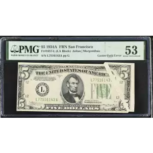 $5 1934-A. blue-Green seal. Small Size $5 Federal Reserve Notes 1957-L