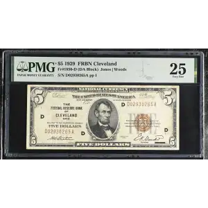 $5 1929 brown seal Small Federal Reserve Bank Notes 1850-D