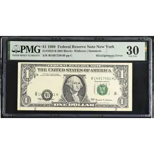 $1 1999 Green seal. Small Size $1 Federal Reserve Notes 1924-B