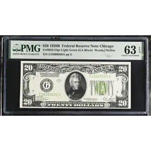 $20 1928-B. Green seal. Small Size $20 Federal Reserve Notes 2052-A